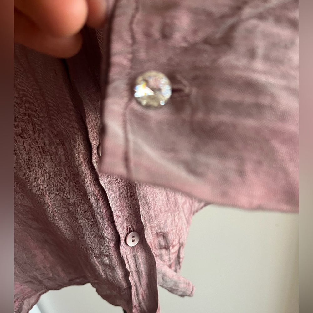 Lafayette New York 148 Silk Blend Button Down Shirt Mauve Purple Sheer Sz 10 - Picture 7 of 8